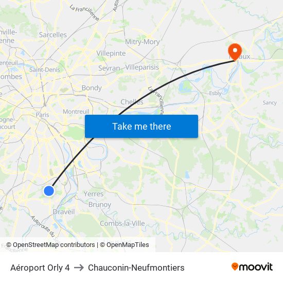 Aéroport Orly 4 to Chauconin-Neufmontiers map