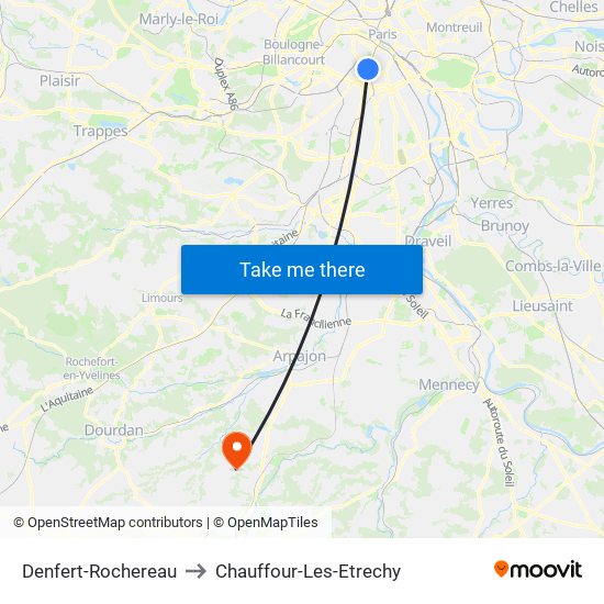 Denfert-Rochereau to Chauffour-Les-Etrechy map