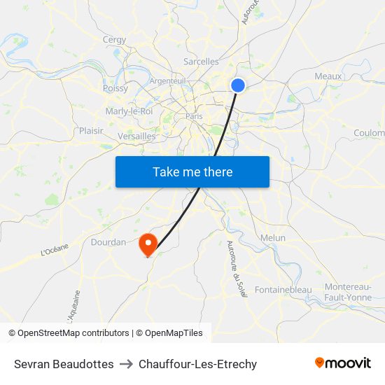 Sevran Beaudottes to Chauffour-Les-Etrechy map