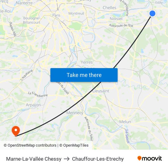 Marne-La-Vallée Chessy to Chauffour-Les-Etrechy map