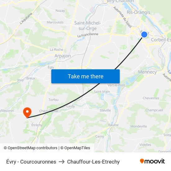 Évry - Courcouronnes to Chauffour-Les-Etrechy map