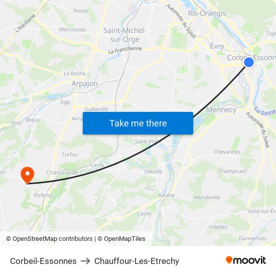 Corbeil-Essonnes to Chauffour-Les-Etrechy map