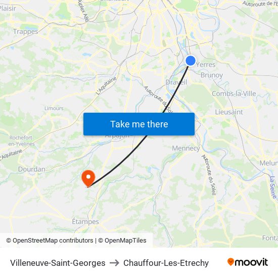 Villeneuve-Saint-Georges to Chauffour-Les-Etrechy map