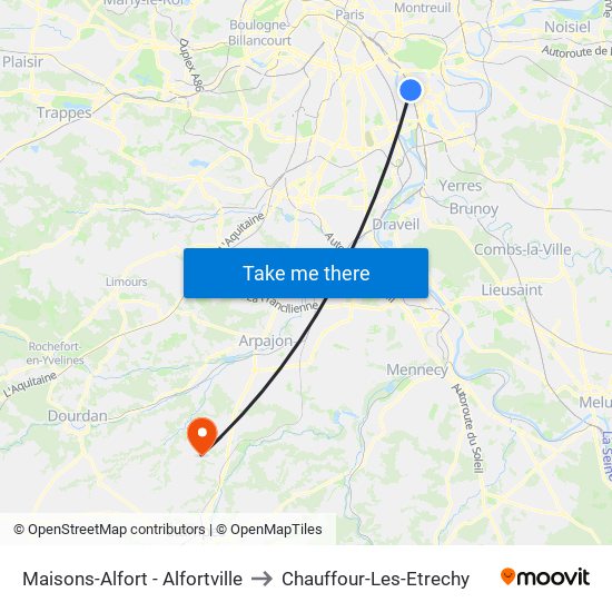 Maisons-Alfort - Alfortville to Chauffour-Les-Etrechy map