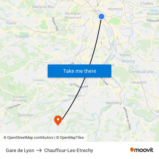 Gare de Lyon to Chauffour-Les-Etrechy map