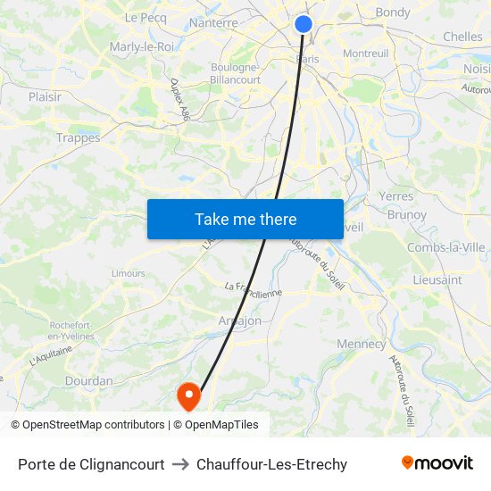 Porte de Clignancourt to Chauffour-Les-Etrechy map