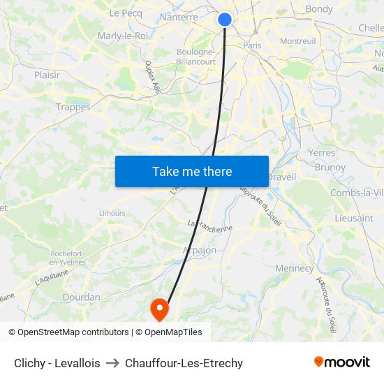Clichy - Levallois to Chauffour-Les-Etrechy map