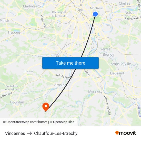 Vincennes to Chauffour-Les-Etrechy map