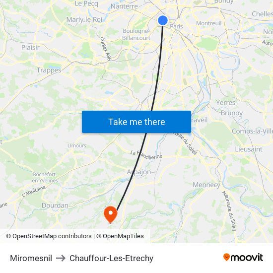 Miromesnil to Chauffour-Les-Etrechy map