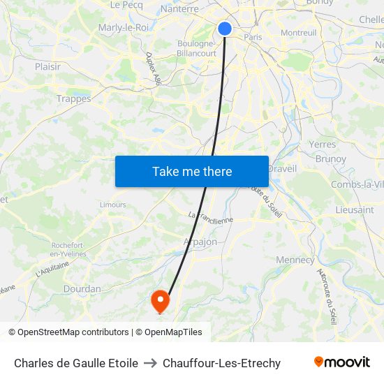 Charles de Gaulle Etoile to Chauffour-Les-Etrechy map