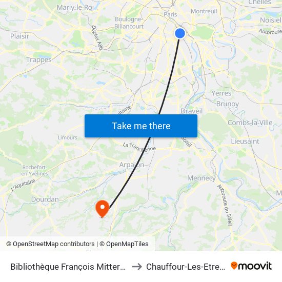 Bibliothèque François Mitterrand to Chauffour-Les-Etrechy map