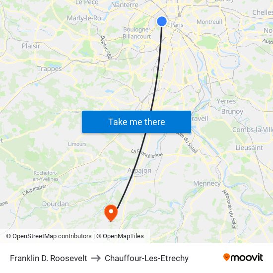 Franklin D. Roosevelt to Chauffour-Les-Etrechy map