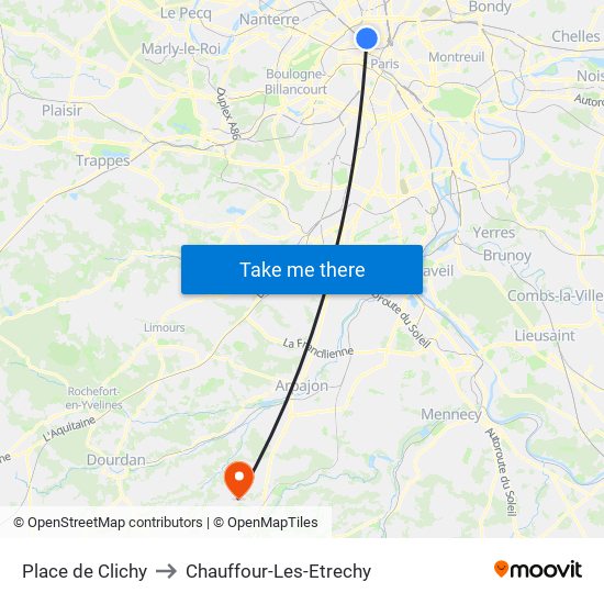 Place de Clichy to Chauffour-Les-Etrechy map