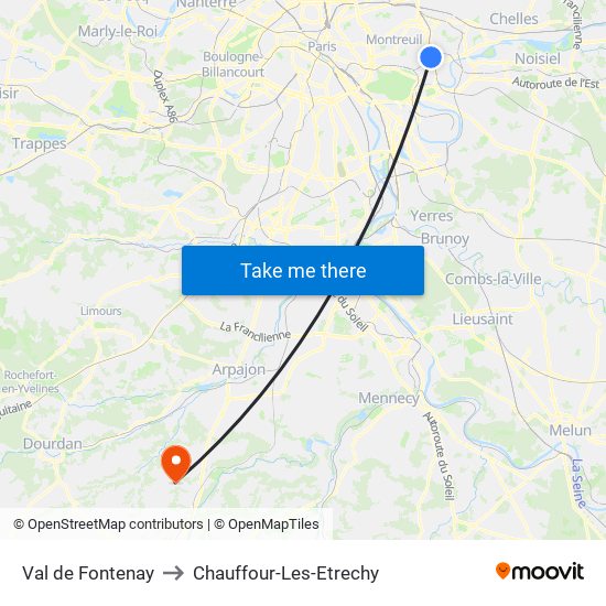 Val de Fontenay to Chauffour-Les-Etrechy map