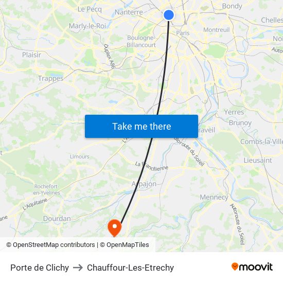 Porte de Clichy to Chauffour-Les-Etrechy map