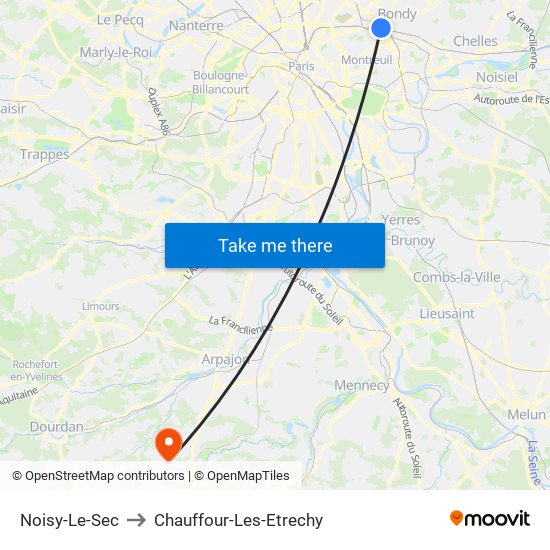 Noisy-Le-Sec to Chauffour-Les-Etrechy map