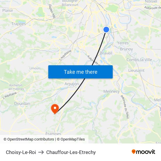 Choisy-Le-Roi to Chauffour-Les-Etrechy map