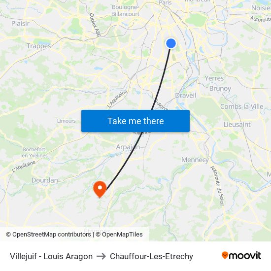 Villejuif - Louis Aragon to Chauffour-Les-Etrechy map