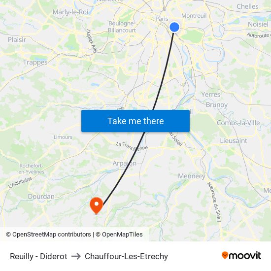 Reuilly - Diderot to Chauffour-Les-Etrechy map