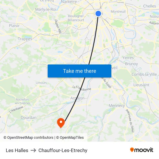 Les Halles to Chauffour-Les-Etrechy map