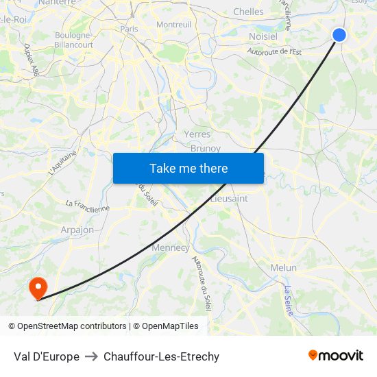 Val D'Europe to Chauffour-Les-Etrechy map