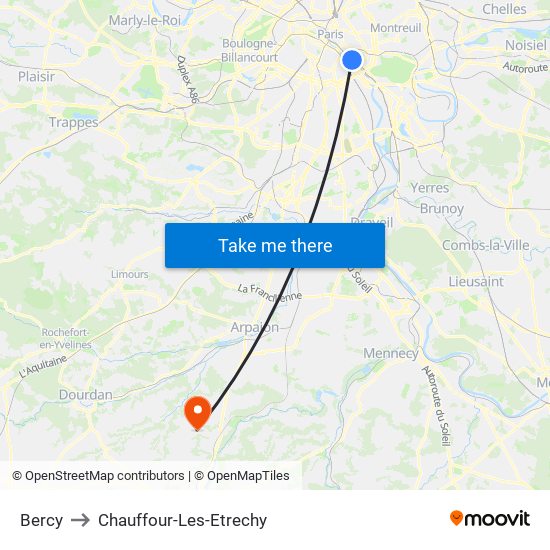 Bercy to Chauffour-Les-Etrechy map