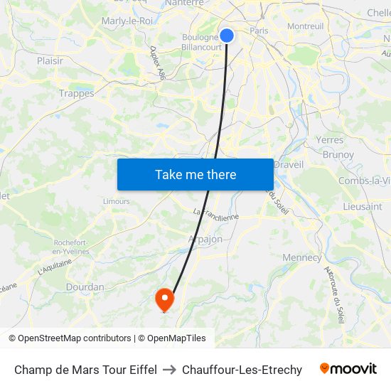 Champ de Mars Tour Eiffel to Chauffour-Les-Etrechy map