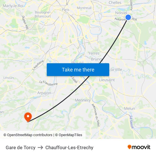 Gare de Torcy to Chauffour-Les-Etrechy map