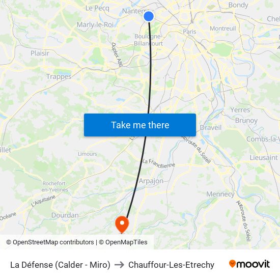 La Défense (Calder - Miro) to Chauffour-Les-Etrechy map