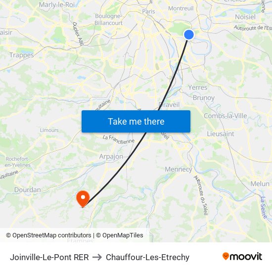 Joinville-Le-Pont RER to Chauffour-Les-Etrechy map