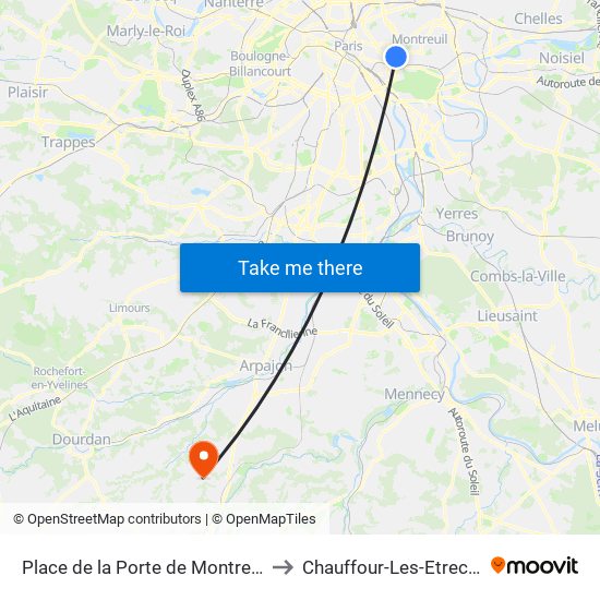 Place de la Porte de Montreuil to Chauffour-Les-Etrechy map