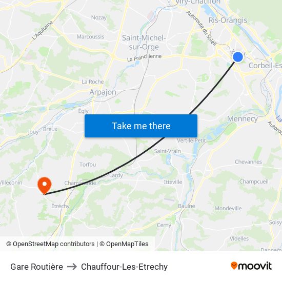 Gare Routière to Chauffour-Les-Etrechy map