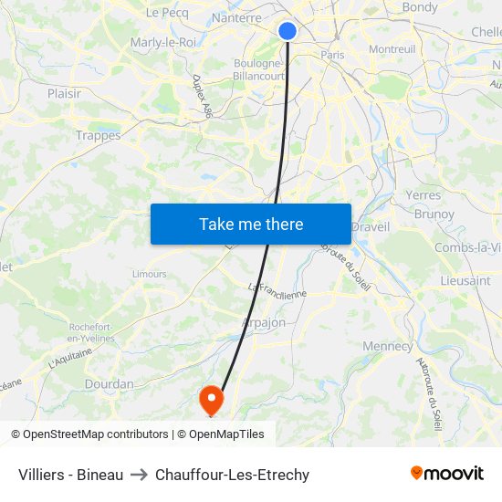 Villiers - Bineau to Chauffour-Les-Etrechy map