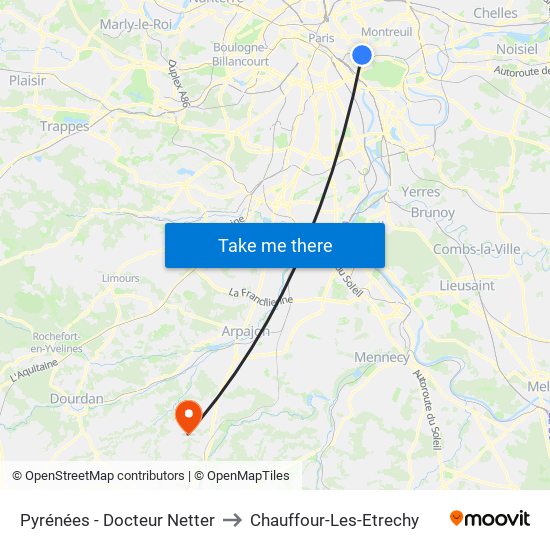 Pyrénées - Docteur Netter to Chauffour-Les-Etrechy map