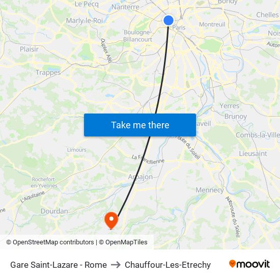 Gare Saint-Lazare - Rome to Chauffour-Les-Etrechy map