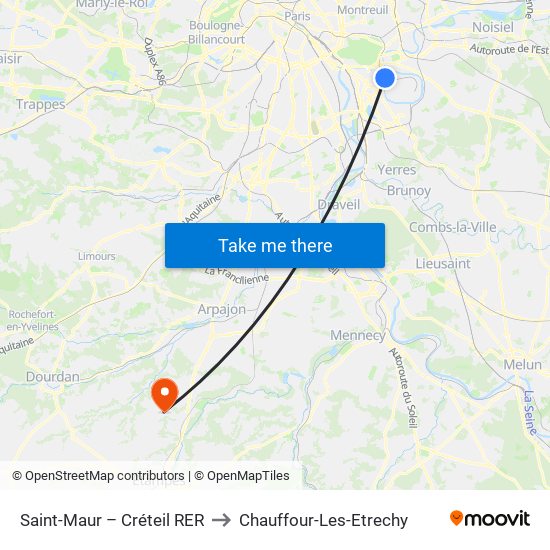 Saint-Maur – Créteil RER to Chauffour-Les-Etrechy map