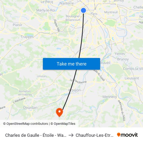 Charles de Gaulle - Étoile - Wagram to Chauffour-Les-Etrechy map