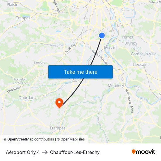 Aéroport Orly 4 to Chauffour-Les-Etrechy map
