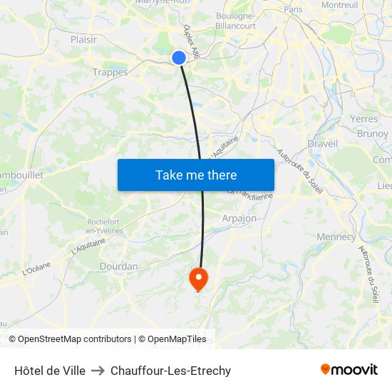 Hôtel de Ville to Chauffour-Les-Etrechy map