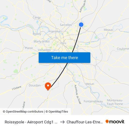 Roissypole - Aéroport Cdg1 (D1) to Chauffour-Les-Etrechy map