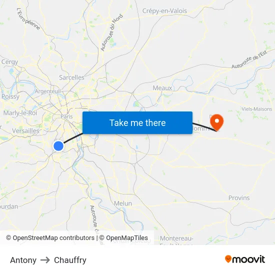 Antony to Chauffry map