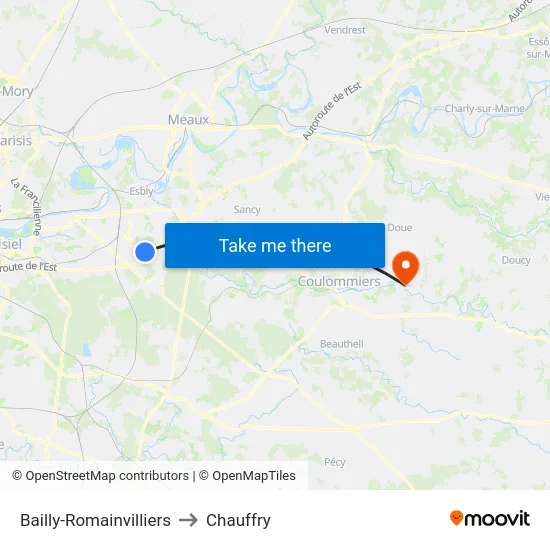 Bailly-Romainvilliers to Chauffry map