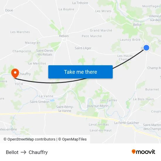 Bellot to Chauffry map