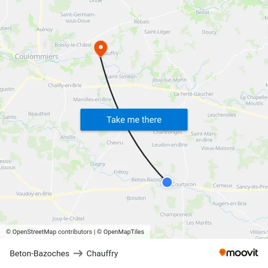 Beton-Bazoches to Chauffry map