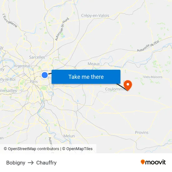 Bobigny to Chauffry map