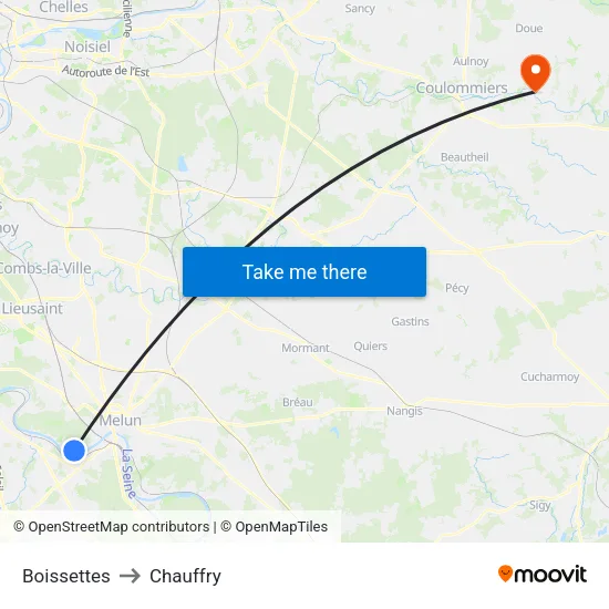 Boissettes to Chauffry map