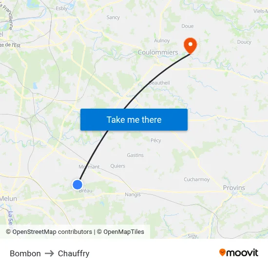 Bombon to Chauffry map