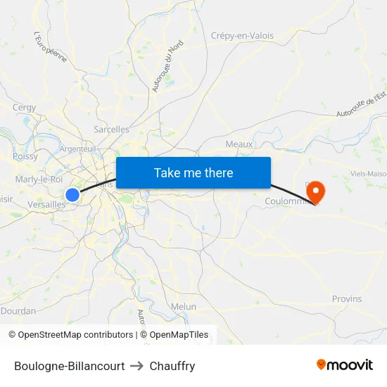 Boulogne-Billancourt to Chauffry map