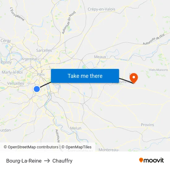 Bourg-La-Reine to Chauffry map