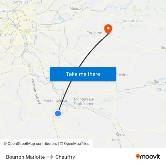 Bourron-Marlotte to Chauffry map